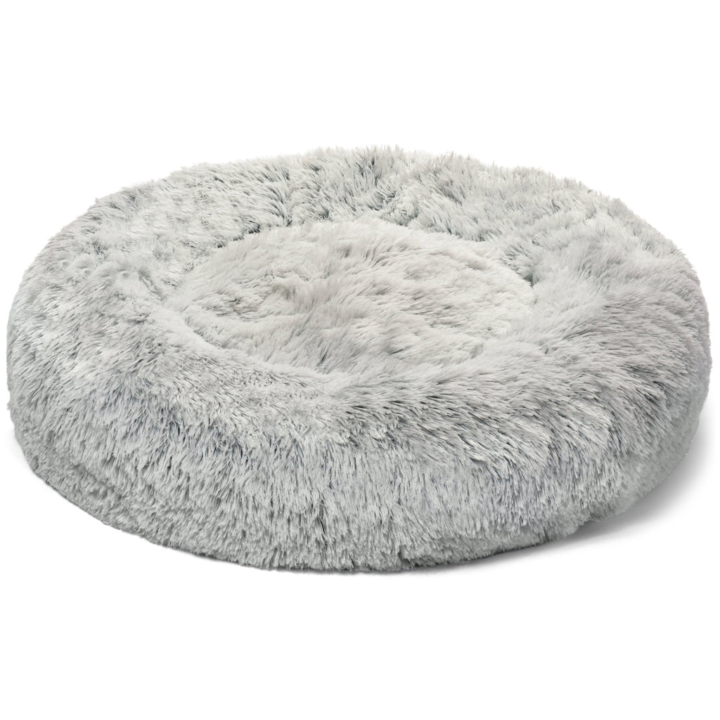 Round two-tone fluffy pet bed with raised bolstered edge