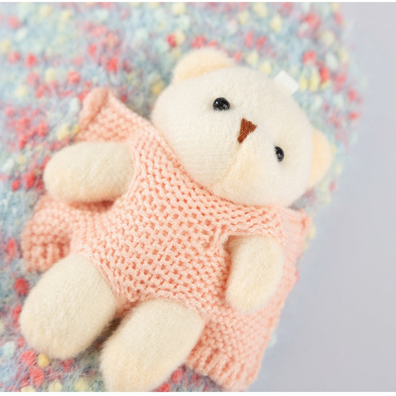 Teddy bear applique pocket on multicolor knit pet sweater