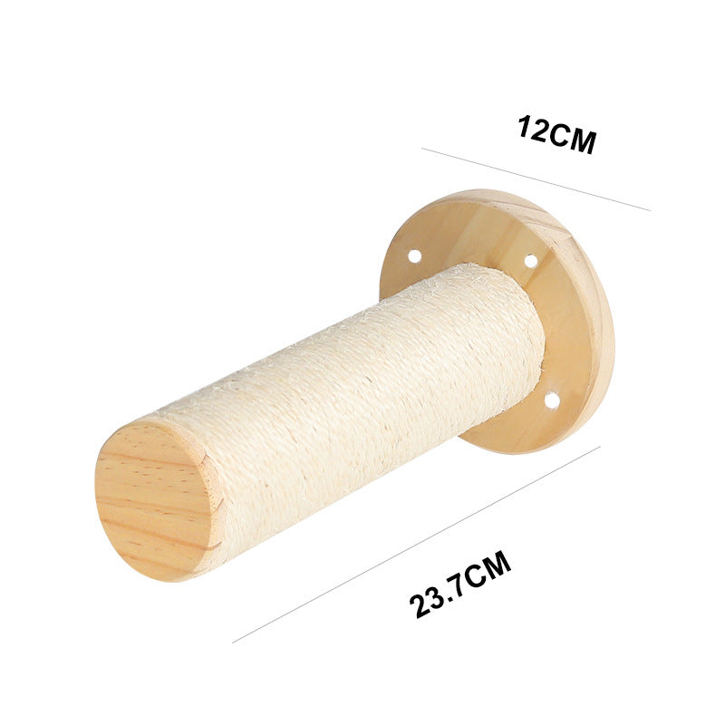 Sisal-wrapped scratching post with round wooden mounting base