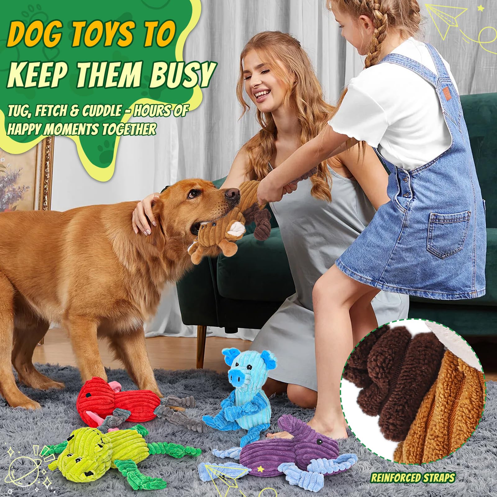 5 Pack Squeaky  Plush Dog Toy Bundle