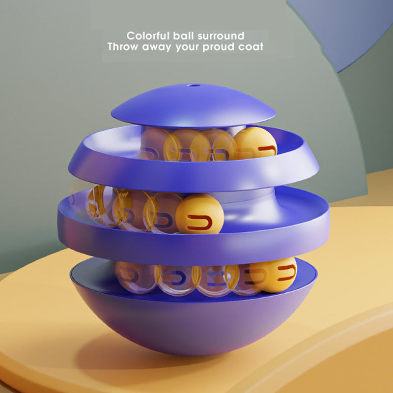 Blue cat turntable tower toy with colorful balls inside and stacked dome design