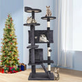 Ashy double condo cat tree: stacked platforms, cubby condo, and scratching posts