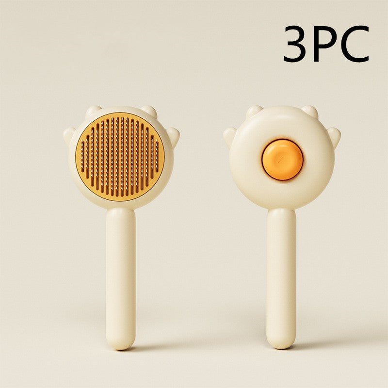 Pet grooming comb brush with amber round pin massage head and white handle