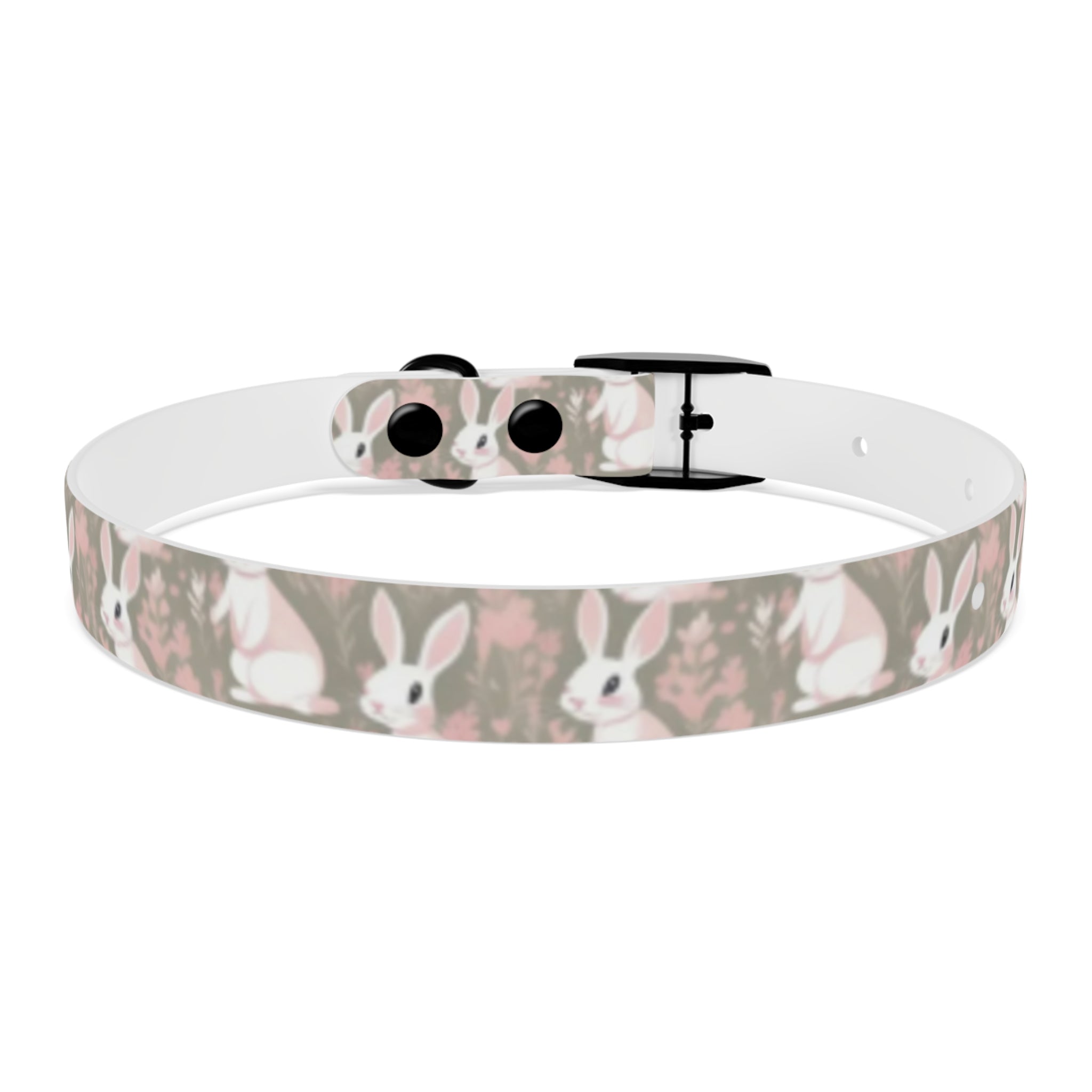 Blushing Meadow Bunny Parade Pet Collar — Waterproof TPU, 4 Buckle Finishes, S–XL