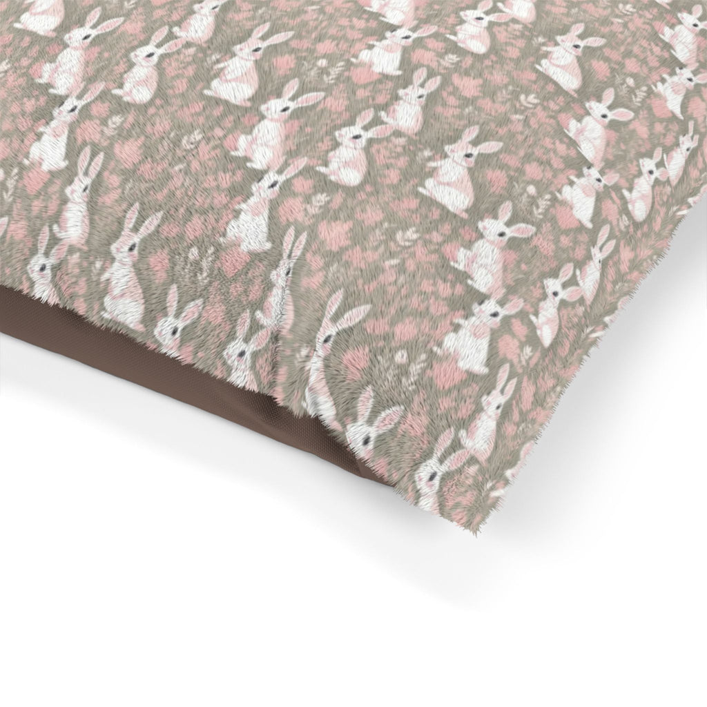 Blushing Meadow Bunny Parade Pet Bed — Coral Fleece, Removable Cover, 40" × 30"