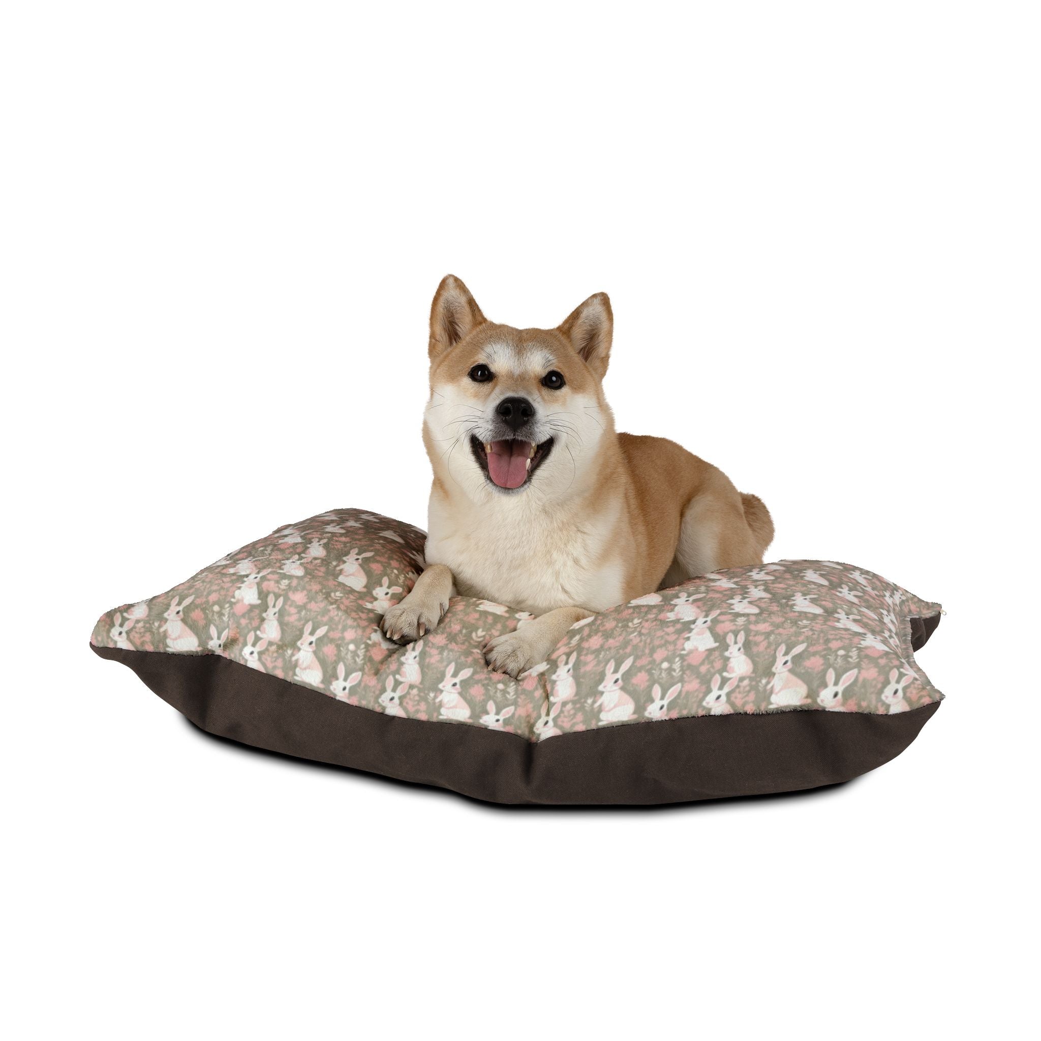 Blushing Meadow Bunny Parade Pet Bed — Coral Fleece, Removable Cover, 40" × 30"