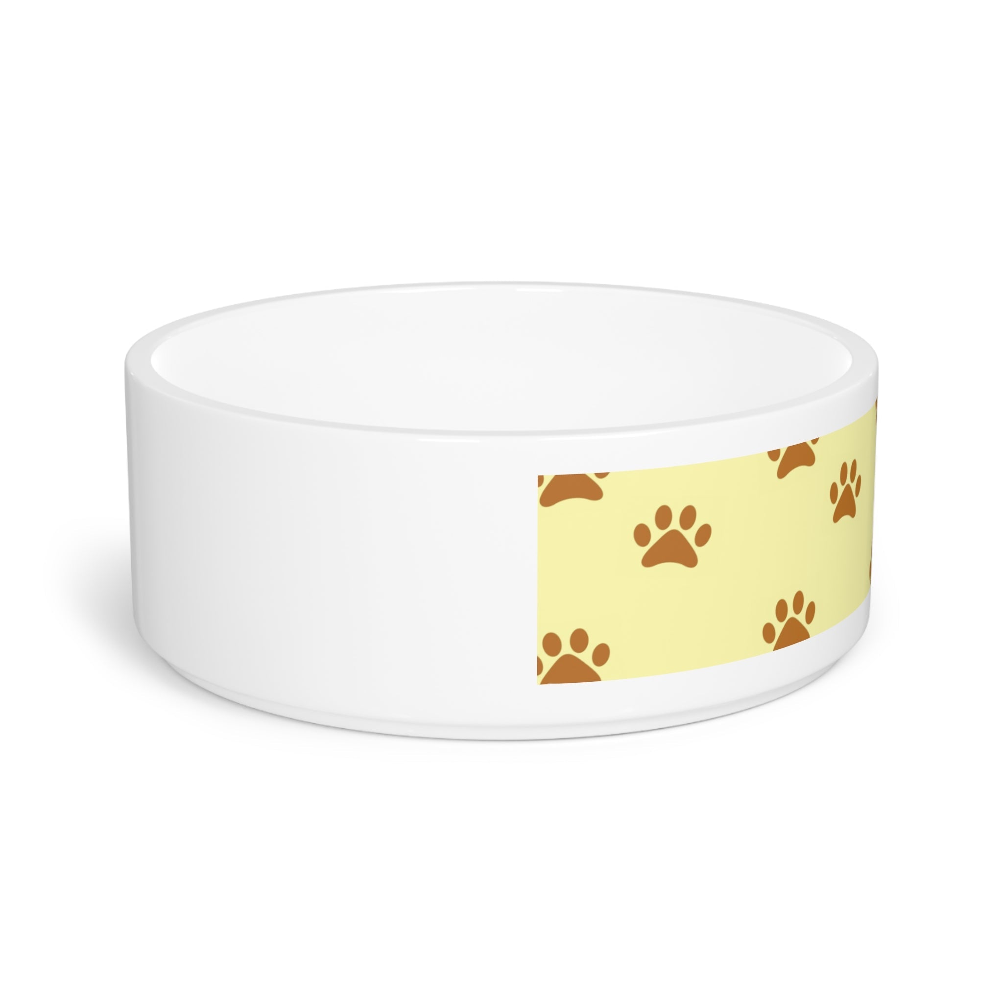 Golden Pawprints on Buttercream Sky Pet Bowl — Ceramic, 16oz, Dishwasher-Safe