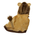 Pet lion hood costume with beige fabric, brown ear mane, and brown-trimmed sleeves