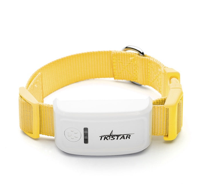 Waterproof GPS dog locator collar, yellow strap with white tracking device
