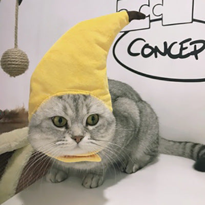 Yellow pet cap hat with a front face opening and soft fabric cat ear coverage