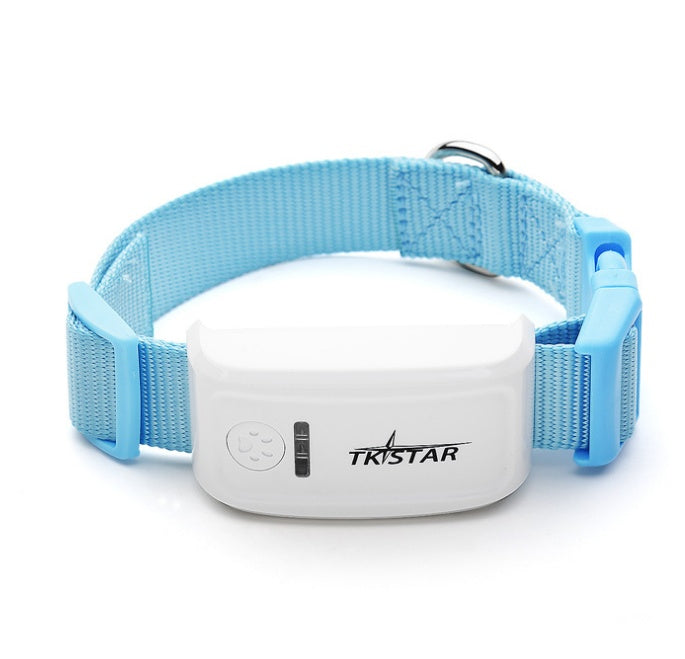 Waterproof GPS dog locator collar, light blue strap with white tracking device