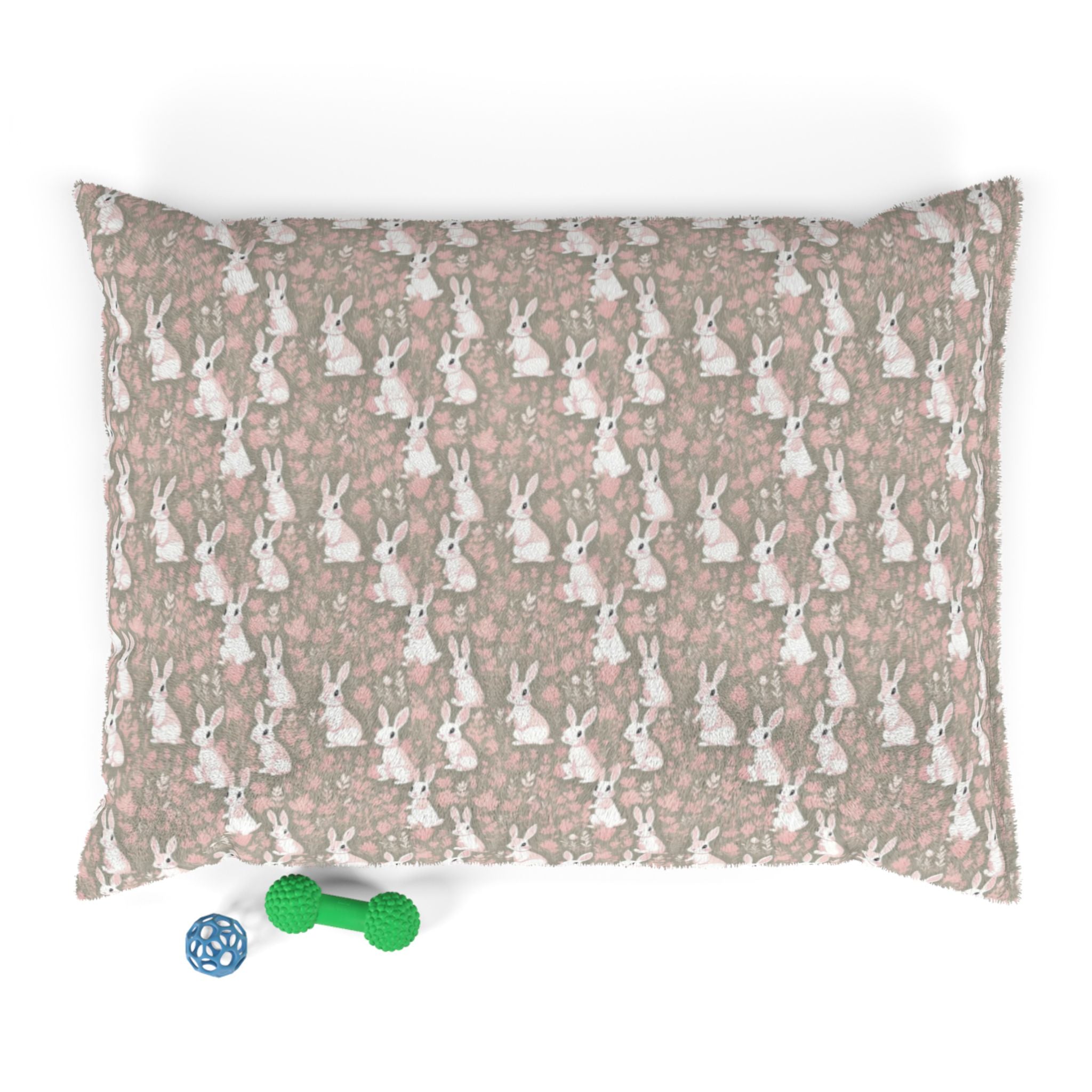 Blushing Meadow Bunny Parade Pet Bed — Coral Fleece, Removable Cover, 40" × 30"