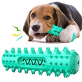 Teal spiked dog dental toothbrush teething toy with ridged cleaning channel