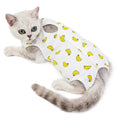 White cat shirt with yellow banana print and small gold trim