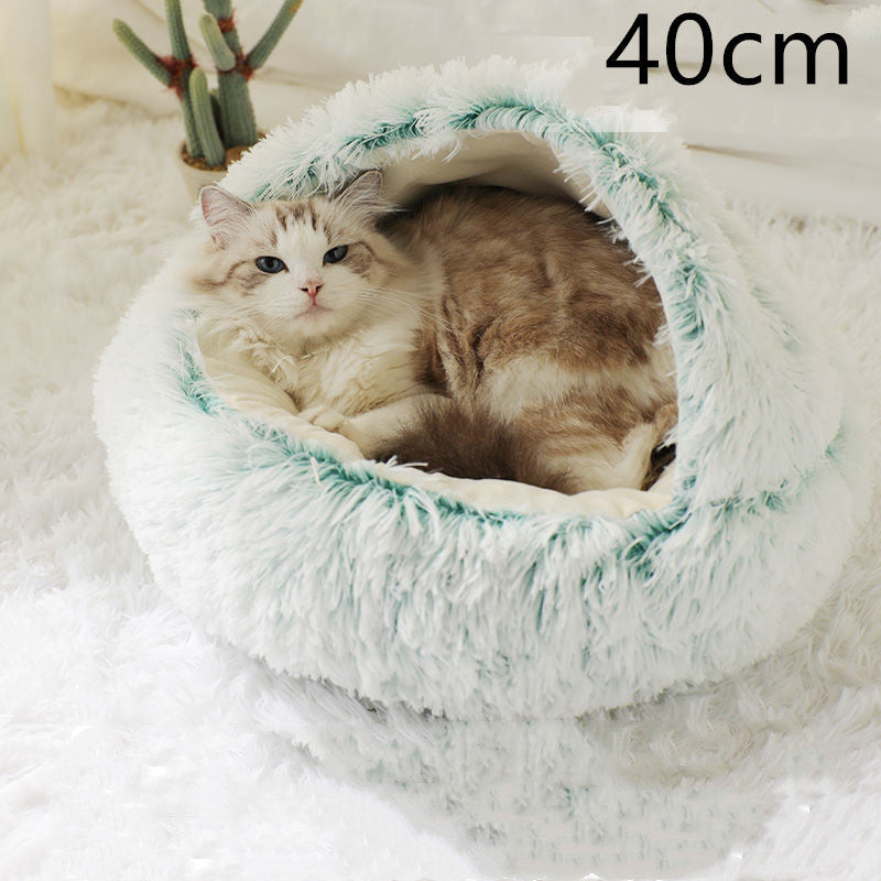 Round plush pet bed for cats and dogs, teal rim, 40cm