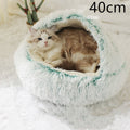 Round plush pet bed for cats and dogs, teal rim, 40cm