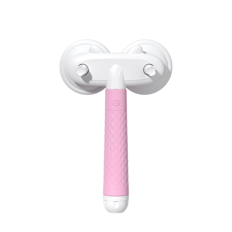 Double-headed pet slicker brush with self-cleaning button, pink handle and white head