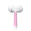 Double-headed pet slicker brush with self-cleaning button, pink handle and white head