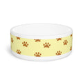 Golden Pawprints on Buttercream Sky Pet Bowl — Ceramic, 16oz, Dishwasher-Safe