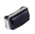 Black GPS tracker collar device with silver frame and side charging contacts