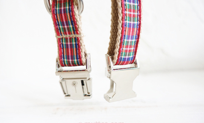 Red Tartan Plaid Dog Collar & Leash Set — Silver Hardware, XS–XL
