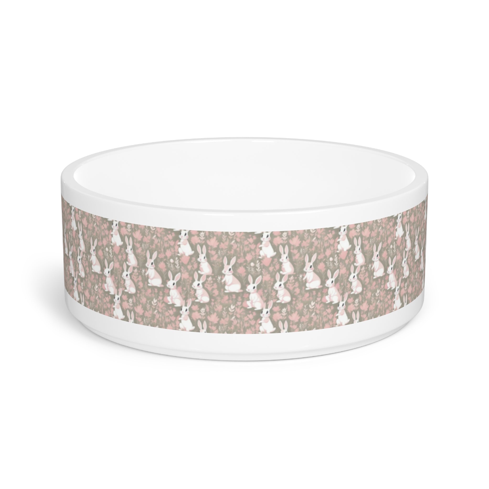 Blushing Meadow Bunny Parade Pet Bowl — Ceramic, 16oz, Dishwasher-Safe