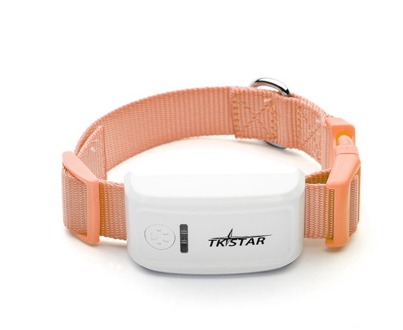 Waterproof GPS dog locator collar, orange-peach strap with white tracking device
