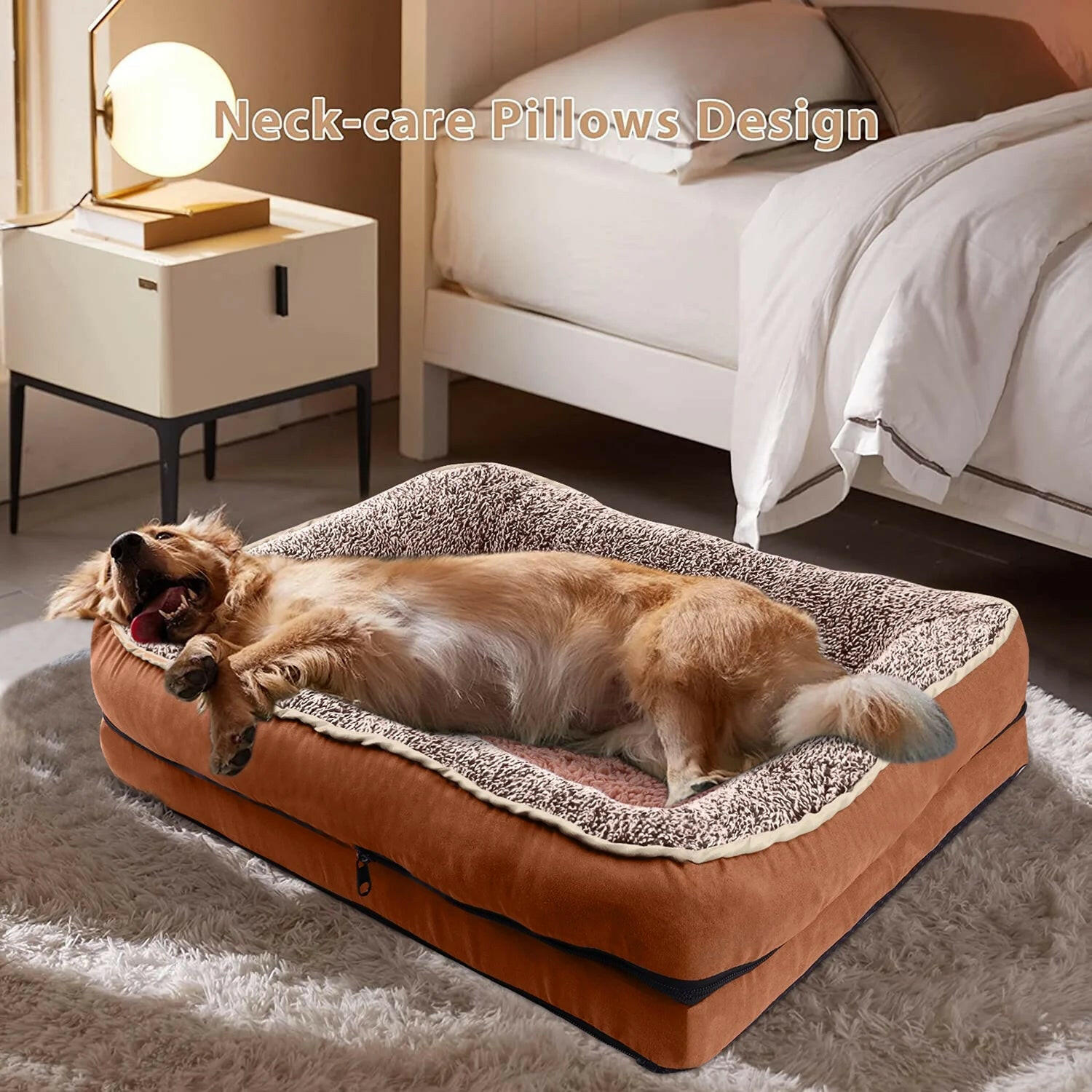 Orthopedic Dog Bed Sofa — Egg Crate Foam, Faux Fur Bolsters, Machine Washable
