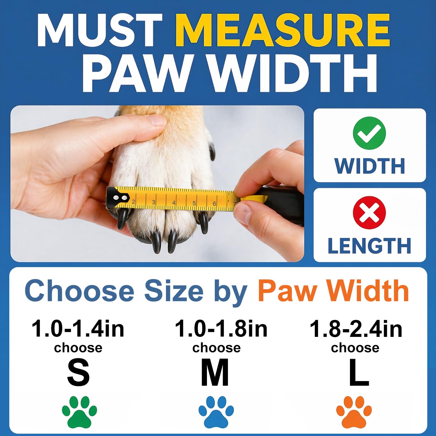 Dog paw width measurement for selecting the right bootie size.