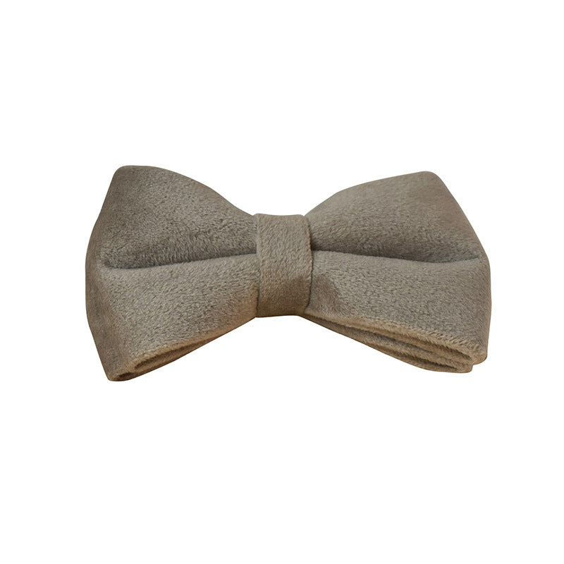 Pet flannel bow accessory for chest strap, taupe fabric with centered knot