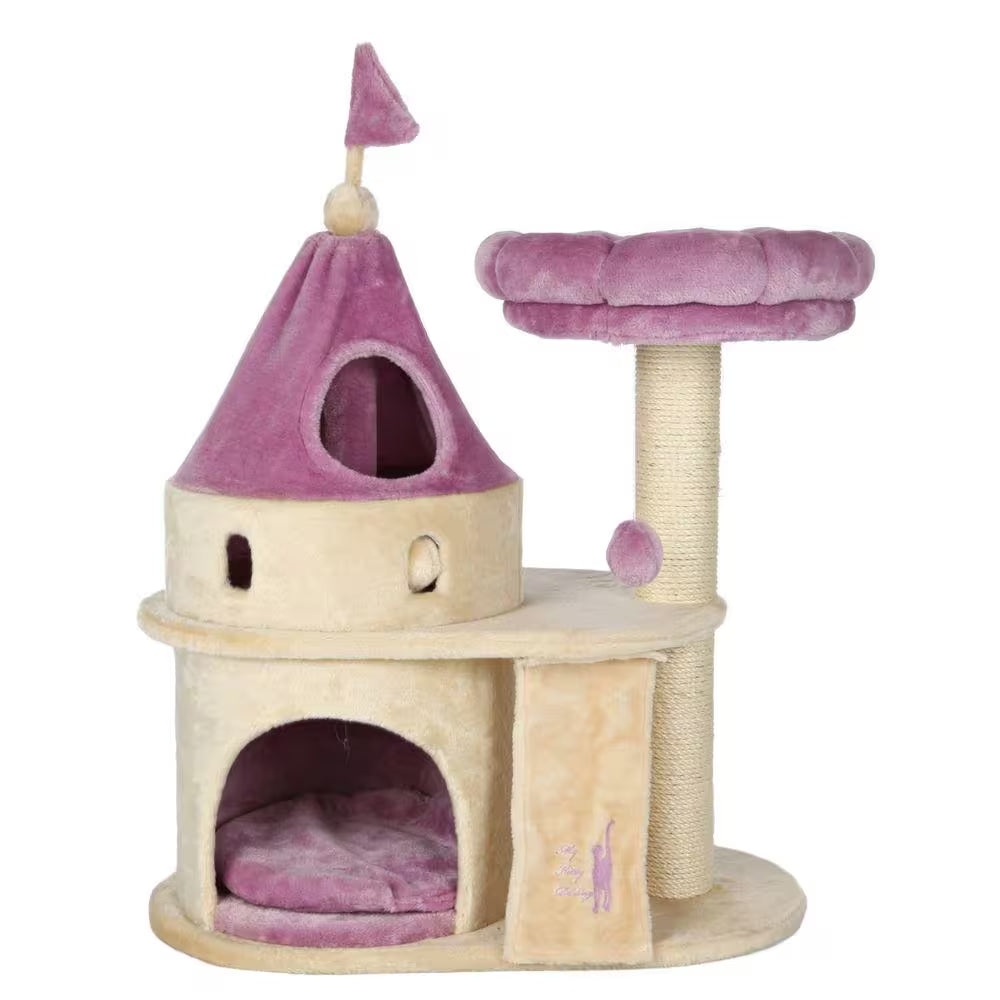 My Kitty Darling Cat Castle — Plush Cat Tree with Condo, Scratching Post & Perch