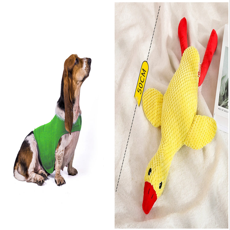 Pet calming anxiety vest in green, worn by a standing dog.