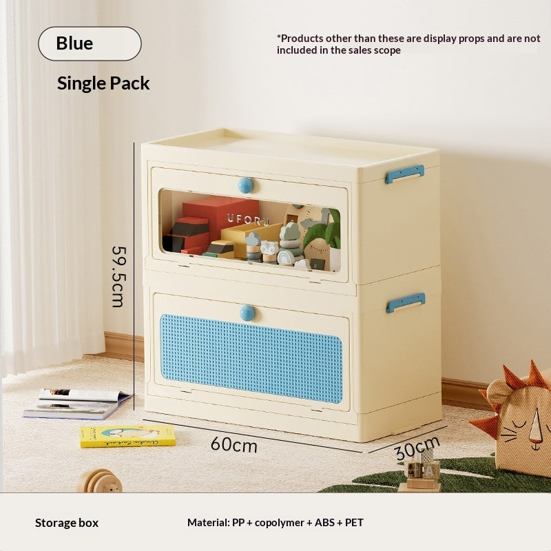 Cream single pet storage box with top window and blue mesh front panel