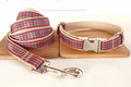 Red Tartan Plaid Dog Collar & Leash Set — Silver Hardware, XS–XL