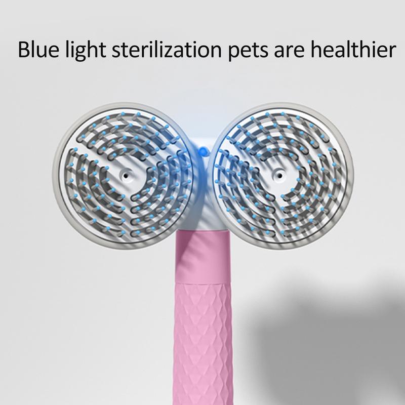 Double-headed pet grooming brush with blue light and stainless pin comb rollers