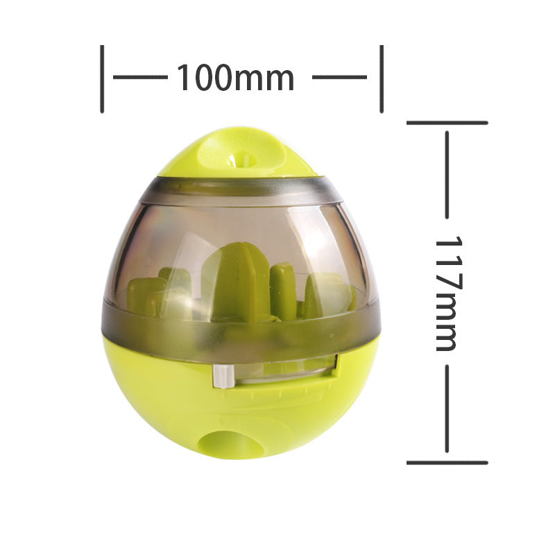 Green pet treat dispenser ball with clear window, 100mm x 117mm