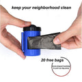Blue waste bag dispenser with bag roll loaded on retractable dog leash