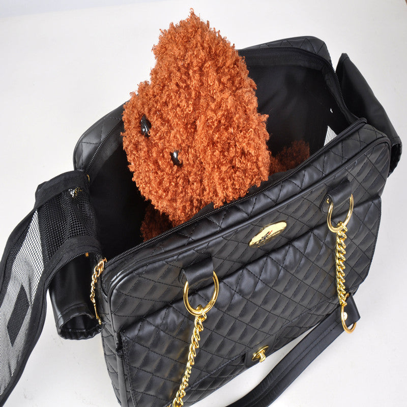 Luxury Quilted Dog Carrier Bag Purse Airline Approved Pet Travel Handbag