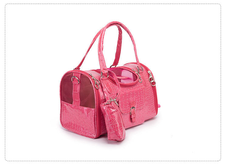Pink Croc-Texture Pet Carrier Bag — Luxury PU Leather, Travel-Ready, S & M