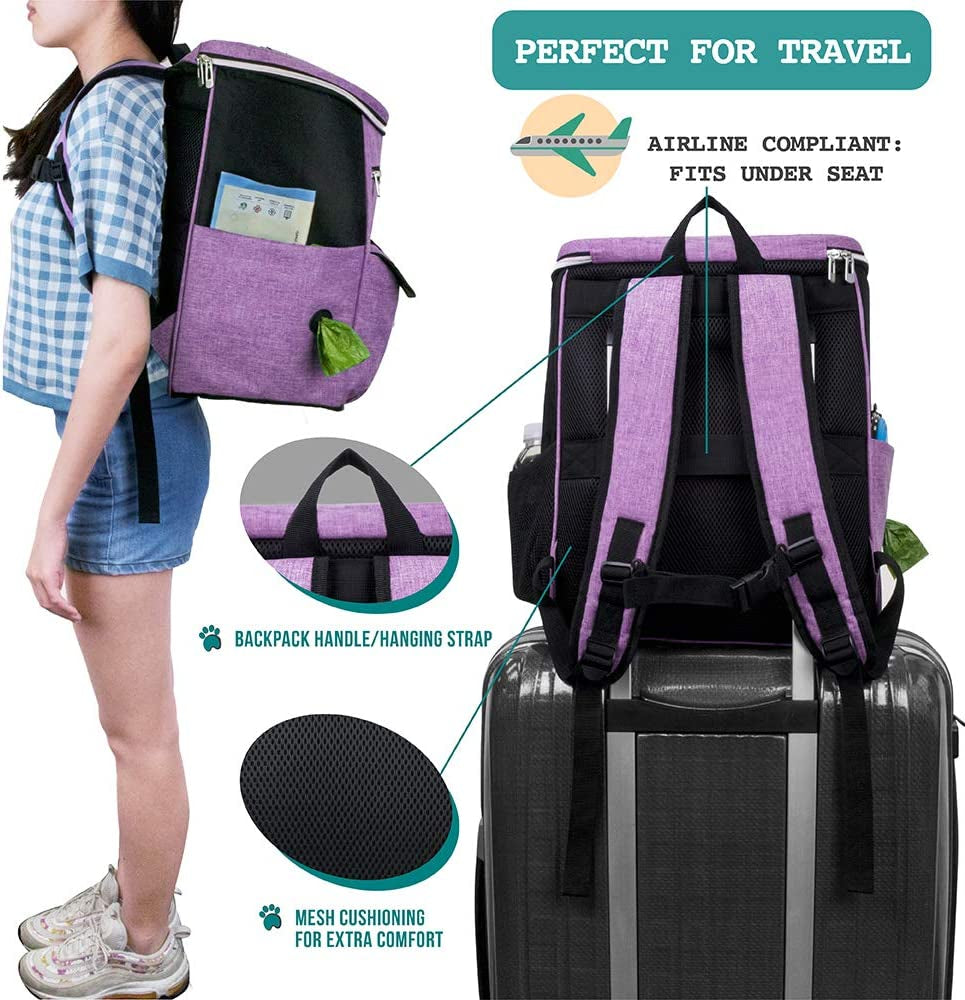 Dog Travel Backpack — Airline Approved, 27L, Includes Food Containers & Collapsible Bowls