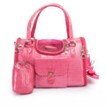 Pink Croc-Texture Pet Carrier Bag — Luxury PU Leather, Travel-Ready, S & M