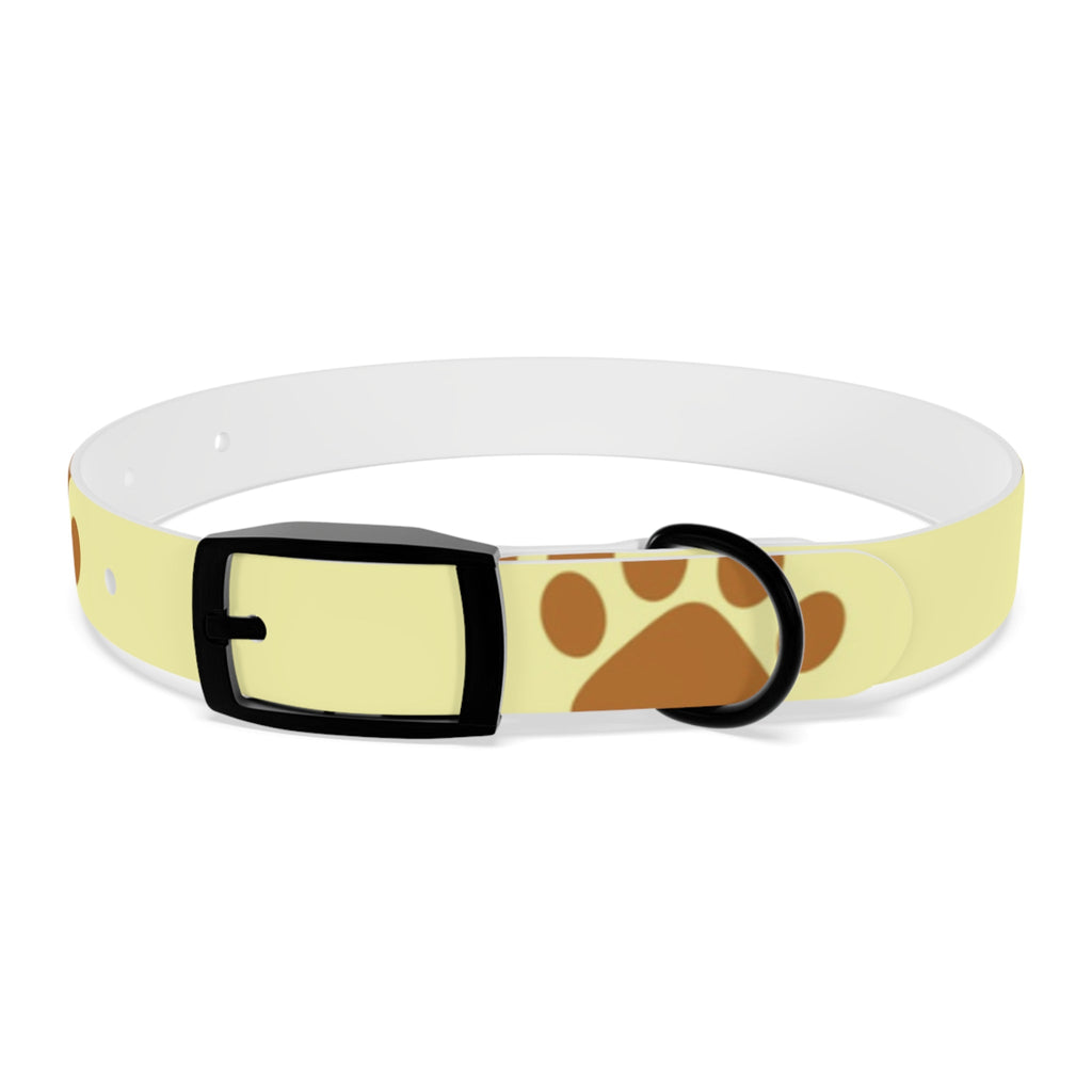 Golden Pawprints on Buttercream Sky Pet Collar — Waterproof TPU, 4 Buckle Finishes, S–XL
