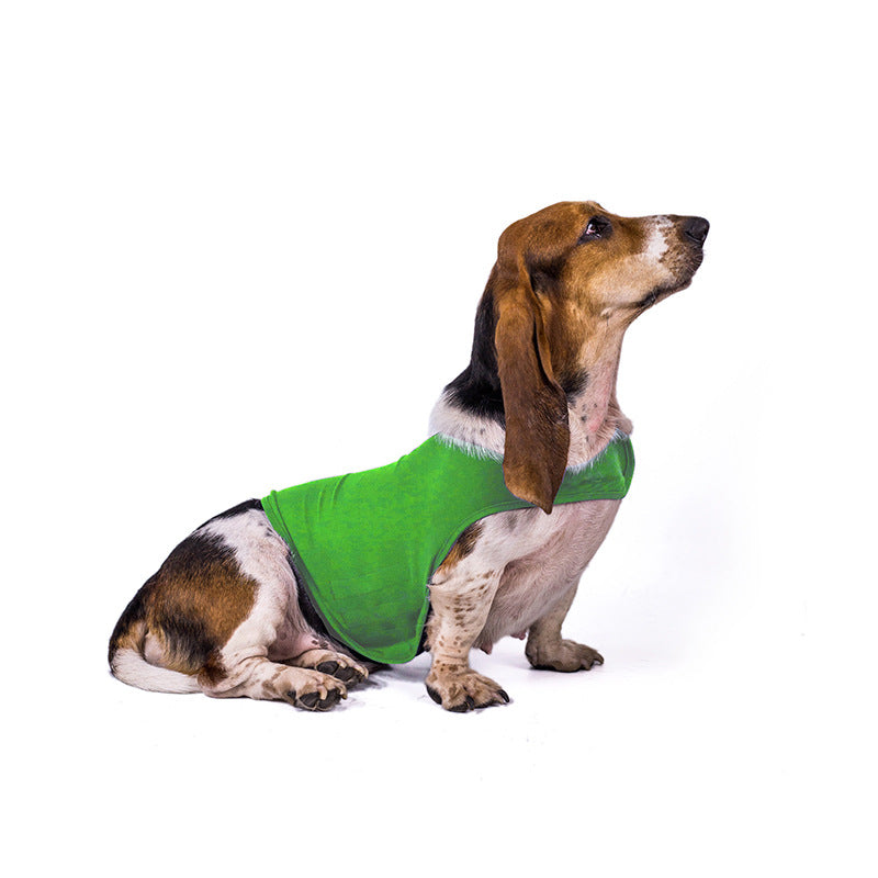 Pet calming anxiety vest, fluorescent green fabric with front panel and arm openings