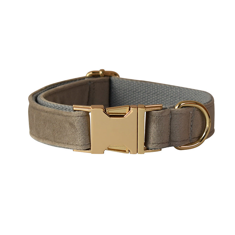 Pet flannel collar strap with gold buckle and ring, taupe fabric band