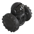 Black slow-feed balance pet toy car with clear top dome and spiked side discs
