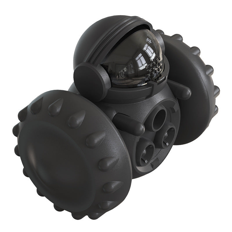 Black slow-feed balance pet toy car with clear top dome and spiked side discs