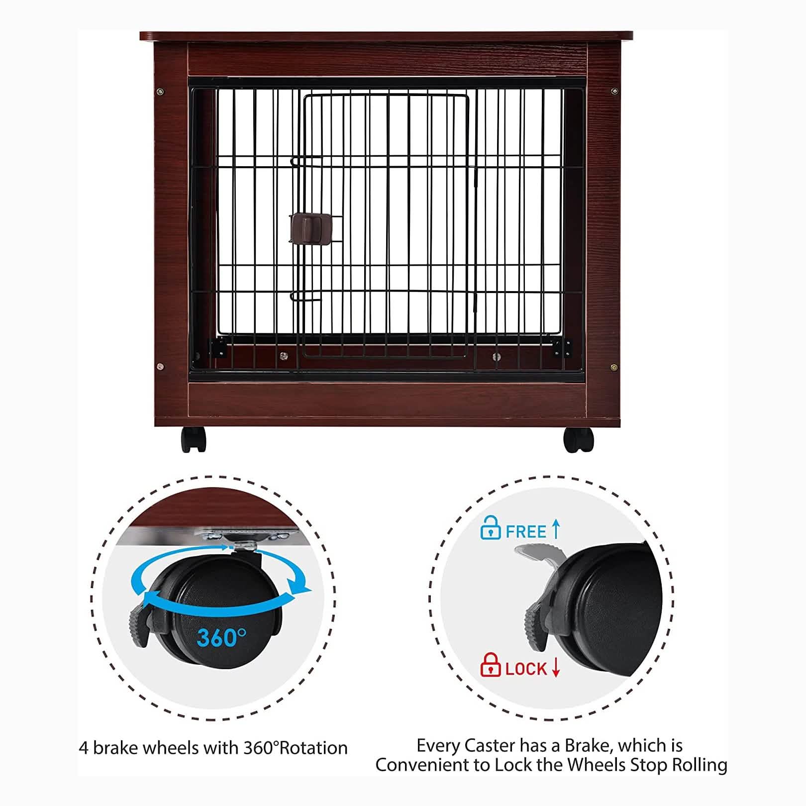 Brown 31-inch pet crate with black wire front, side handle, and door latch