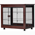 Brown 31-inch furniture-style pet dog crate with black wire panels and latch