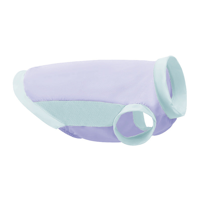 Lavender and light blue pet vest with mesh band and rounded leg openings