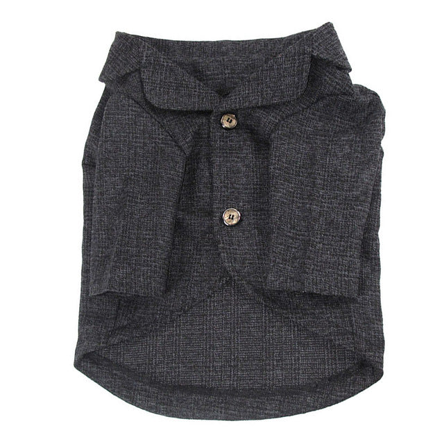 Charcoal textured pet jacket with stand collar and button front